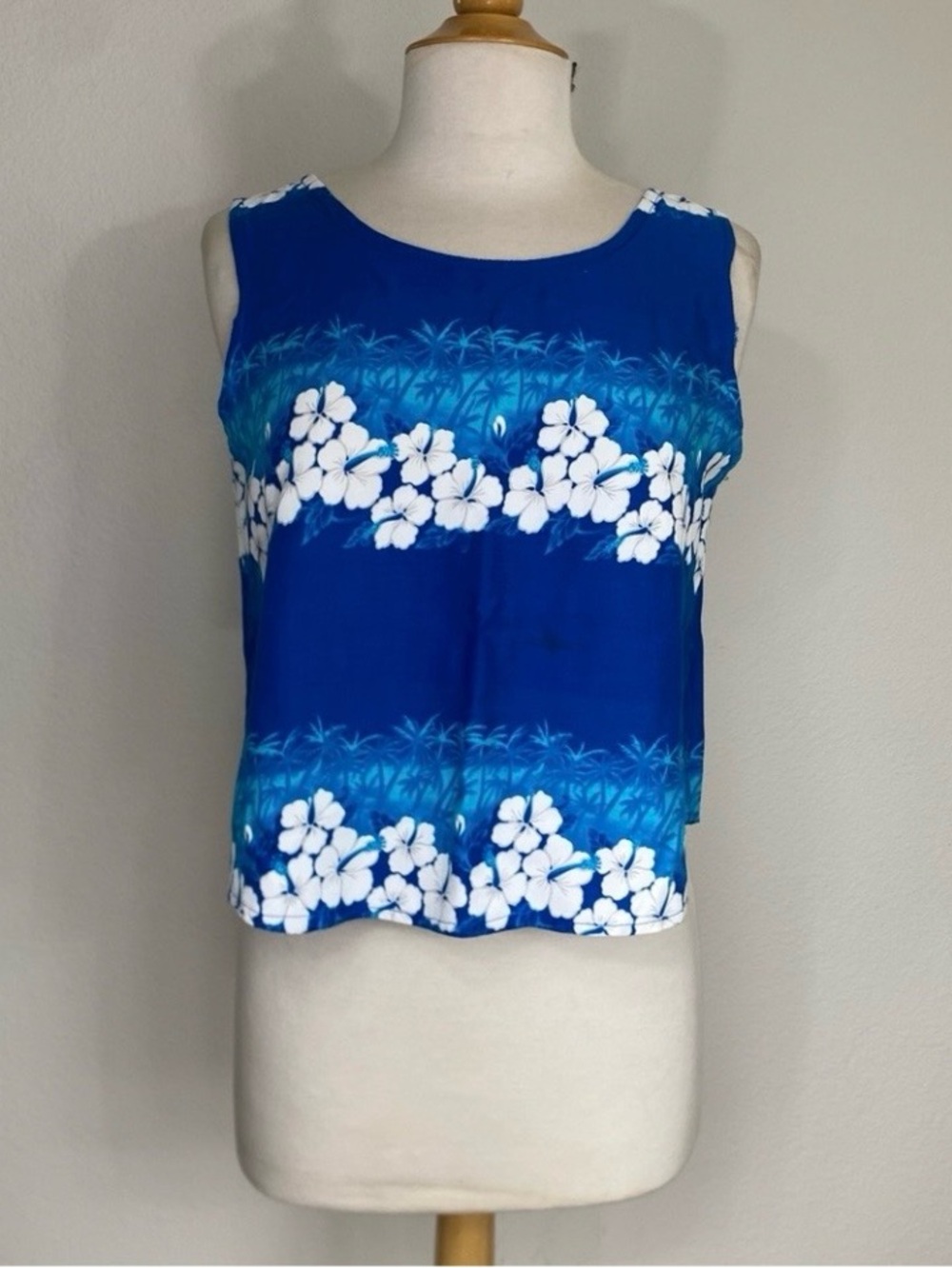 Hibiscus Collection Womens Blue Tie Dye Rayon Crop Tank Top Size Medium Tropical